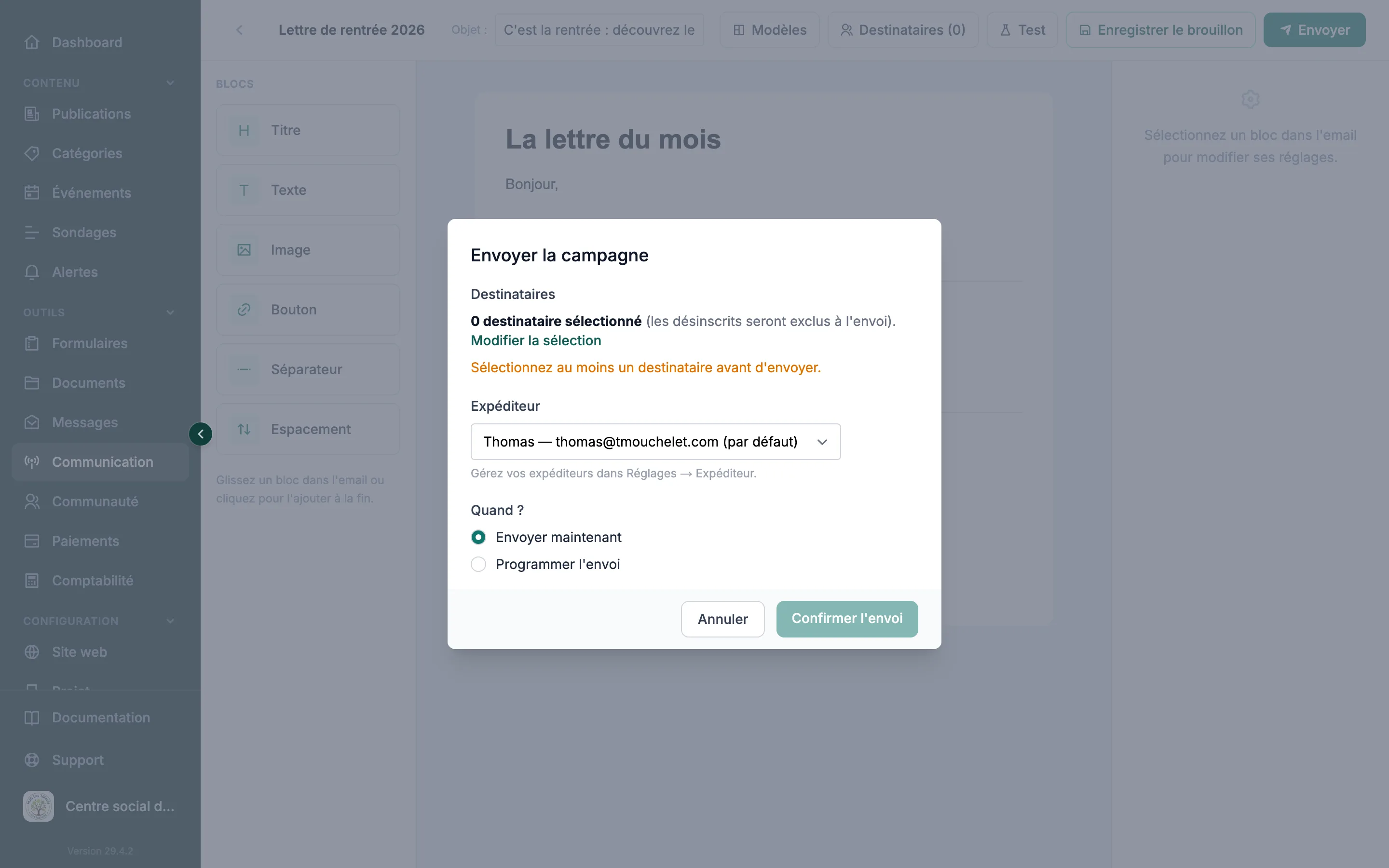 Statistiques d'ouverture et de clics d'une campagne email