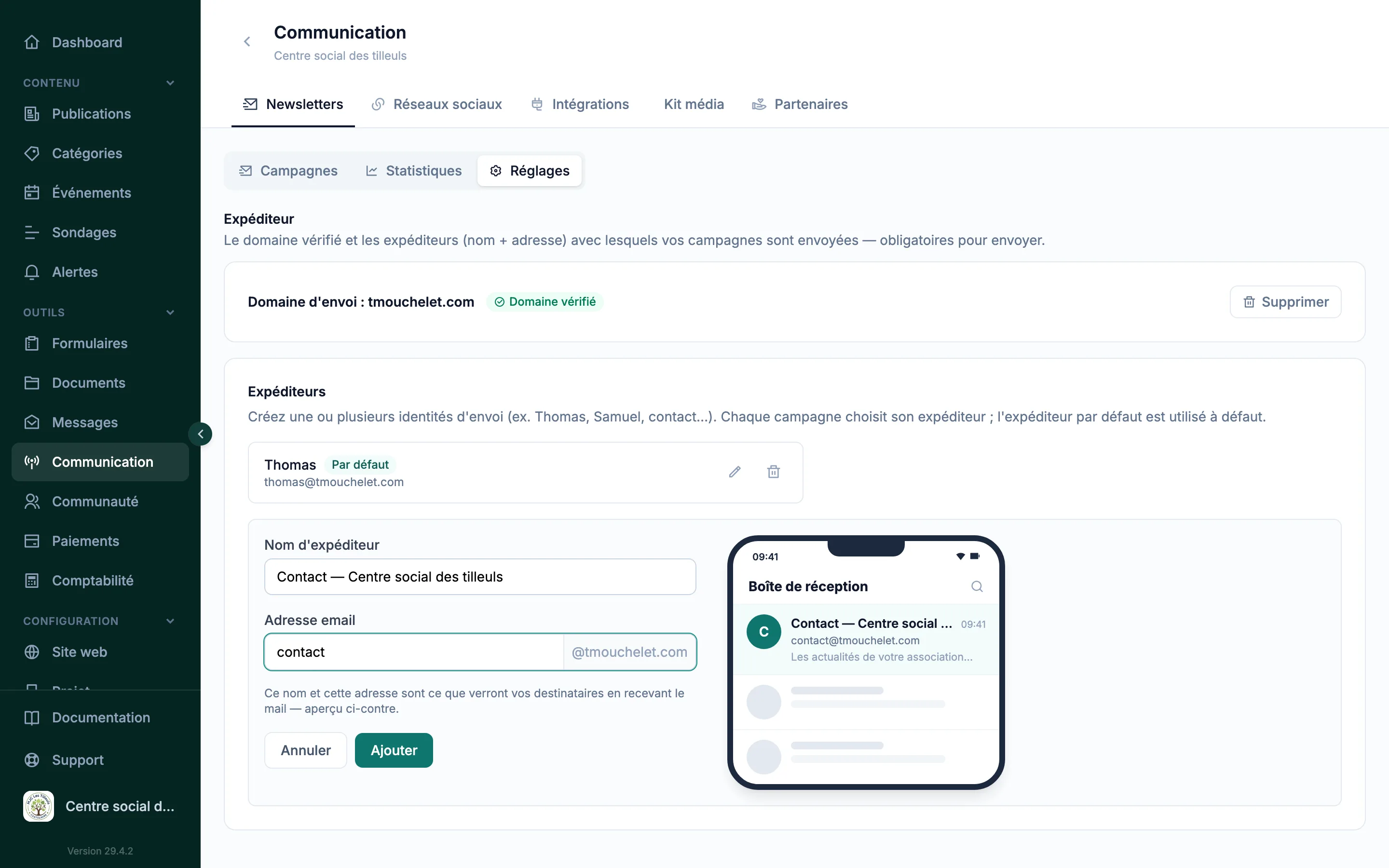 Expéditeurs vérifiés DKIM pour les newsletters de l'association