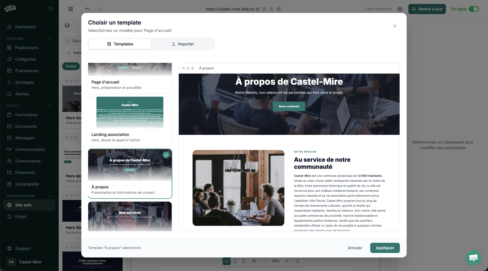 Exemple de site internet d'association : galerie, sondages et événements